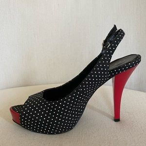 ‘Betty Boop style’ Le Chateau Polka Dot Fabric Heels